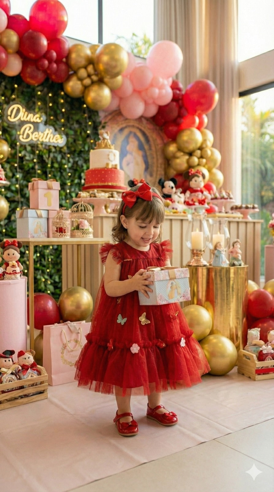 Vestido Infantil Vermelho em Tule para Jardim Encantado Baby Liz