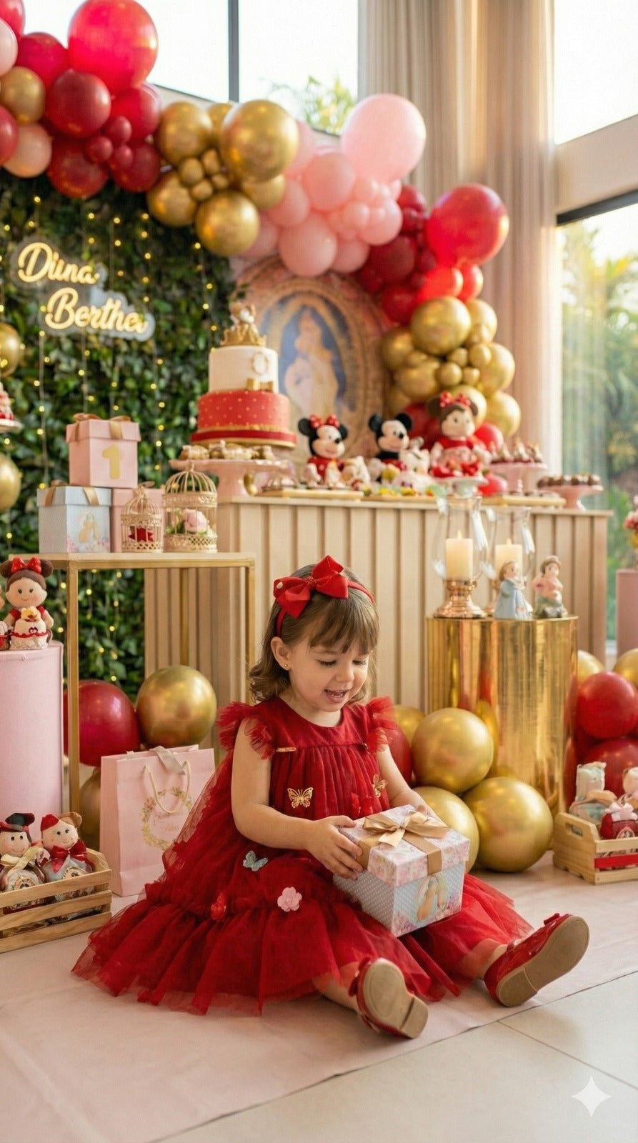 Vestido Infantil Vermelho em Tule para Jardim Encantado Baby Liz