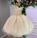 Vestido Infantil Dourado Mariely em Tule com Pérolas