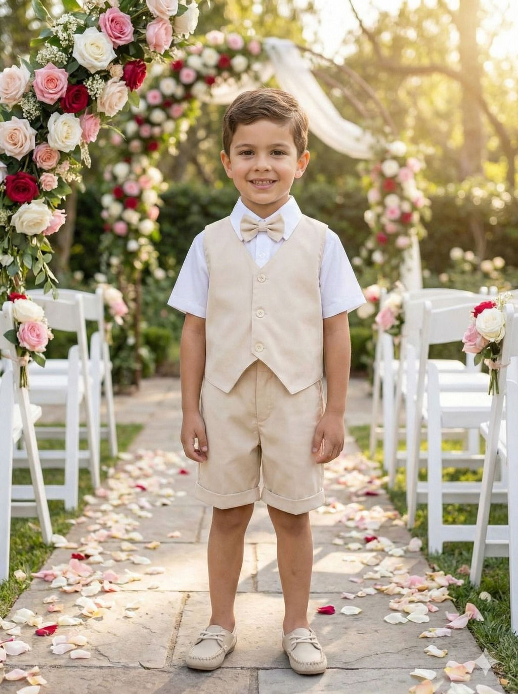 Conjunto Social Infantil Bege com Colete e Bermuda para Eventos Especiais