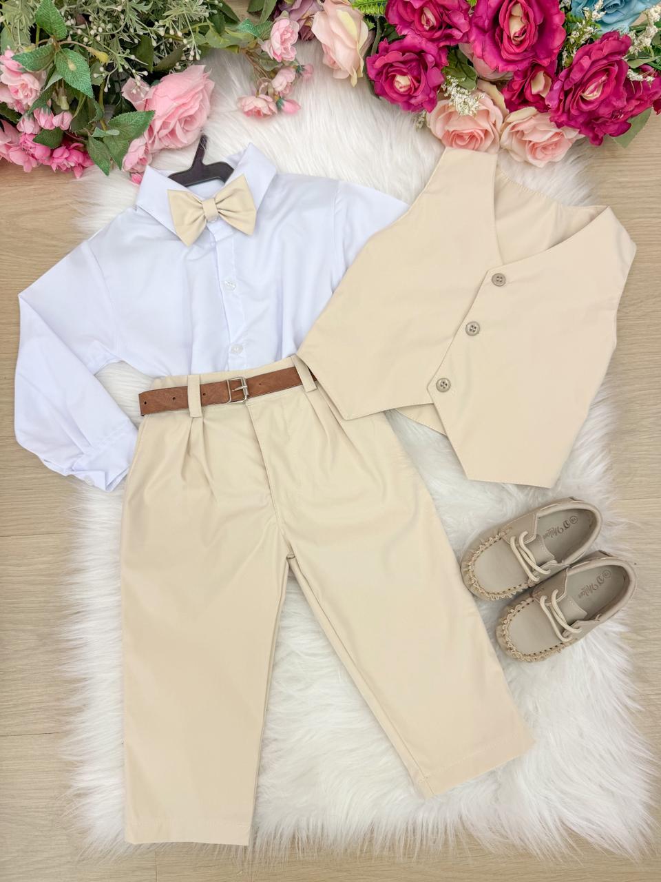 Conjunto Social Bege de Colete e Calça para Ocasiões Especiais