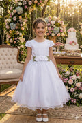Vestido Branco Juvenil em Tecido Tule com Forro de Algodão e Poliéster