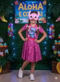 Vestido Infantil Rosa com Estampa de Stitch e Angel