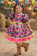 Vestido Infantil Junino Arraiá Caipira Bandeirinhas Coloridas