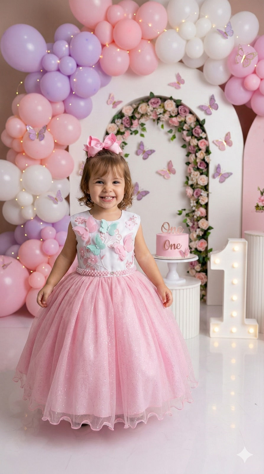 Vestido Infantil de Tecido Misto com Laço e Gola Redonda