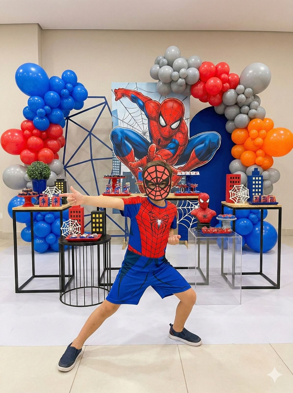 Fantasia Temática Homem Aranha com Máscara para Crianças