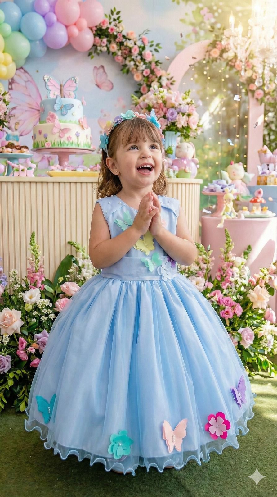 Vestido Azul Bebê Jardim Encantado para Princesa em Tecido Misto