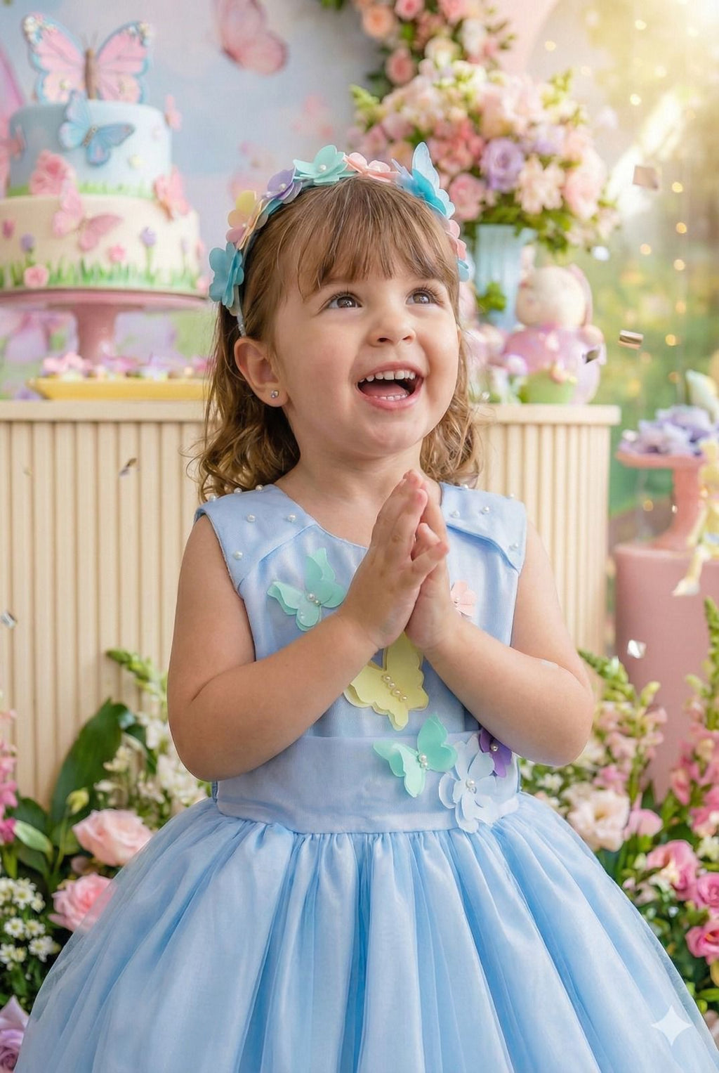 Vestido Azul Bebê Jardim Encantado para Princesa em Tecido Misto