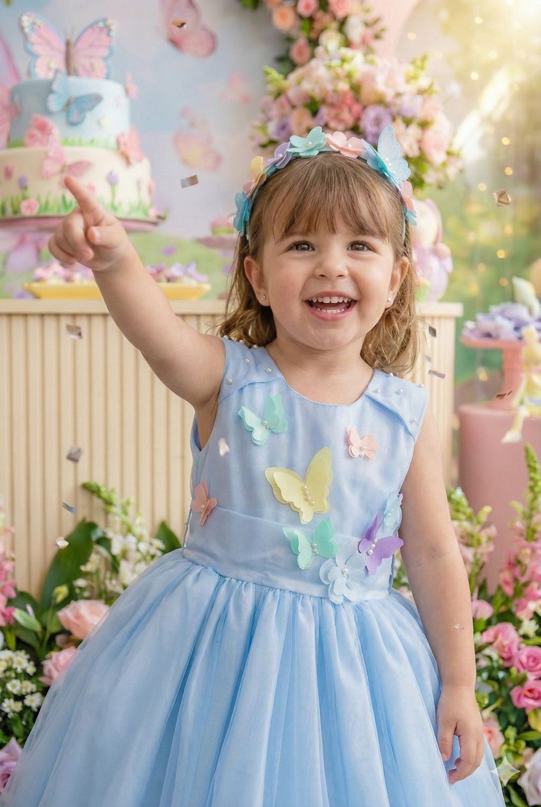 Vestido Azul Bebê Jardim Encantado para Princesa em Tecido Misto