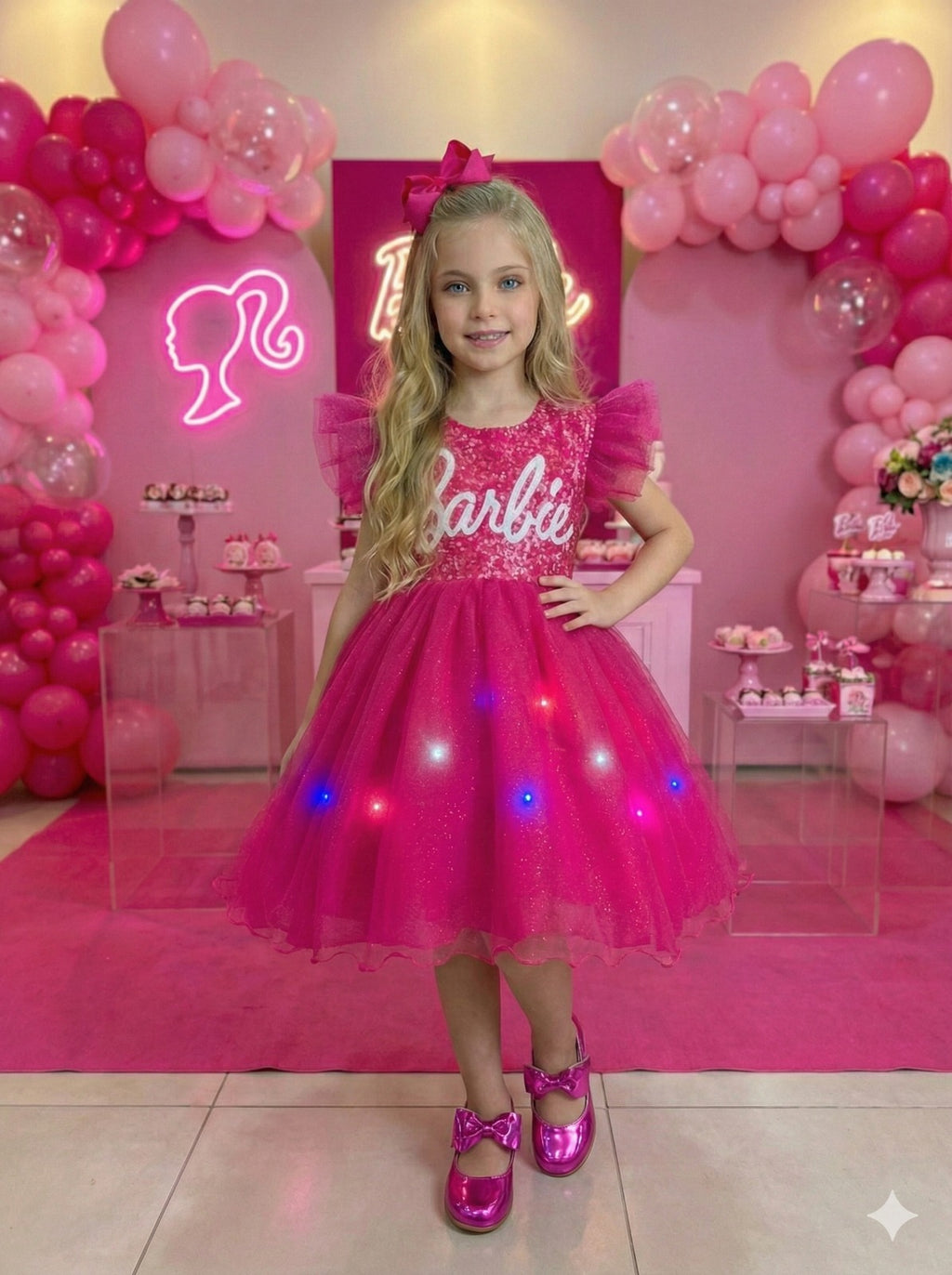 Vestido Pink Luxinho com LED para Crianças