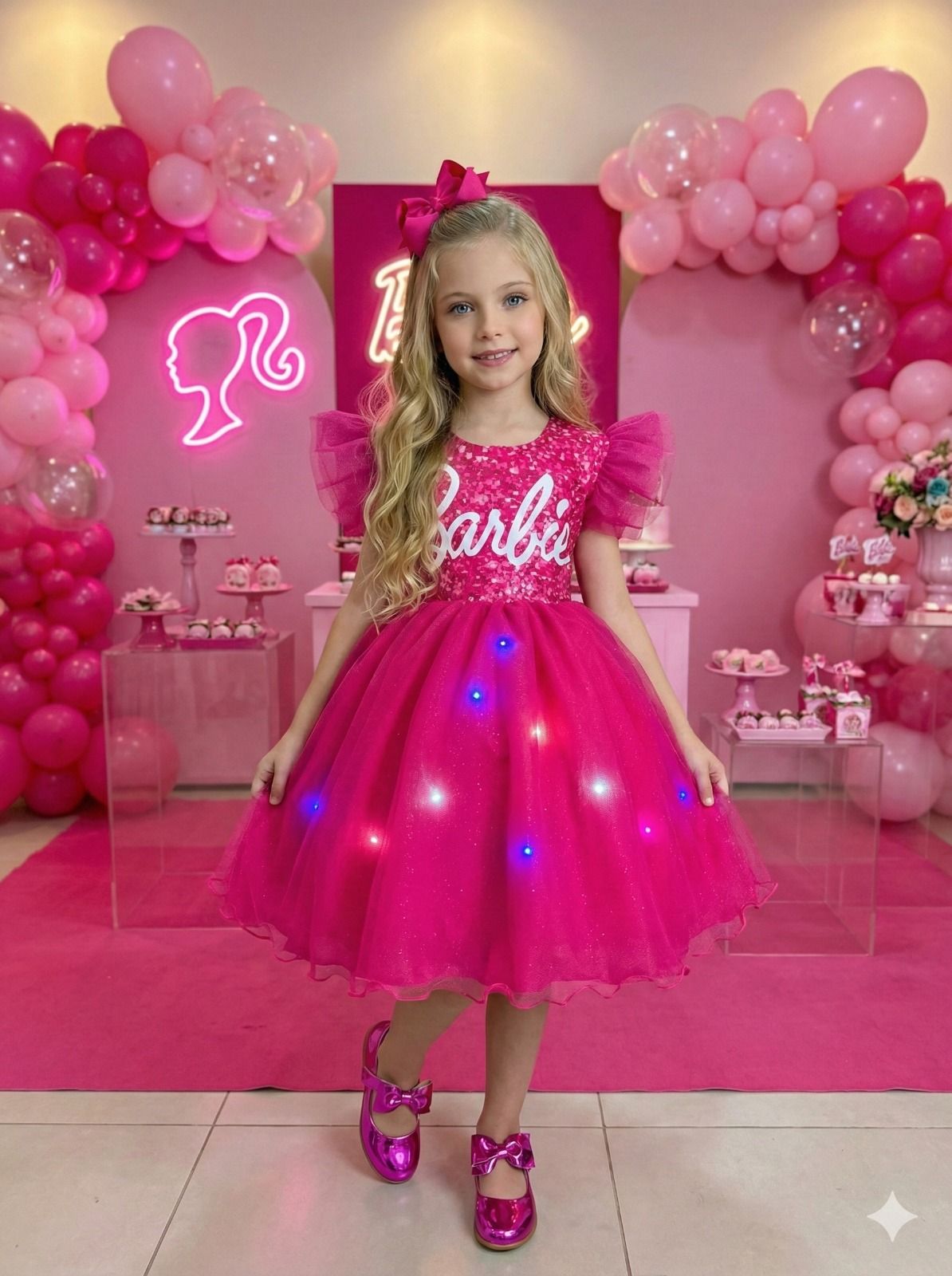 Vestido Pink Luxinho com LED para Crianças