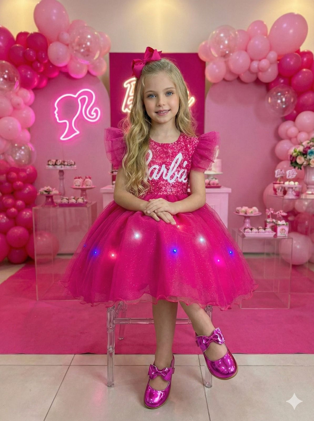 Vestido Pink Luxinho com LED para Crianças