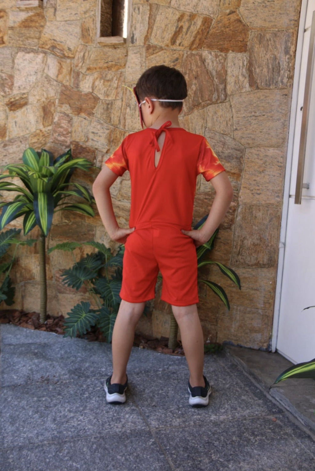 Fantasia Flash Infantil Vermelha e Amarela em Poliéster com Máscara