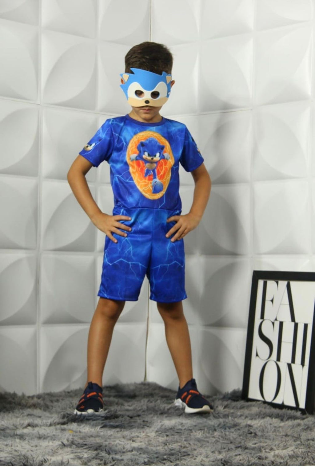 Fantasia Sonic Infantil Vermelha e Amarela em Elanca com Máscara