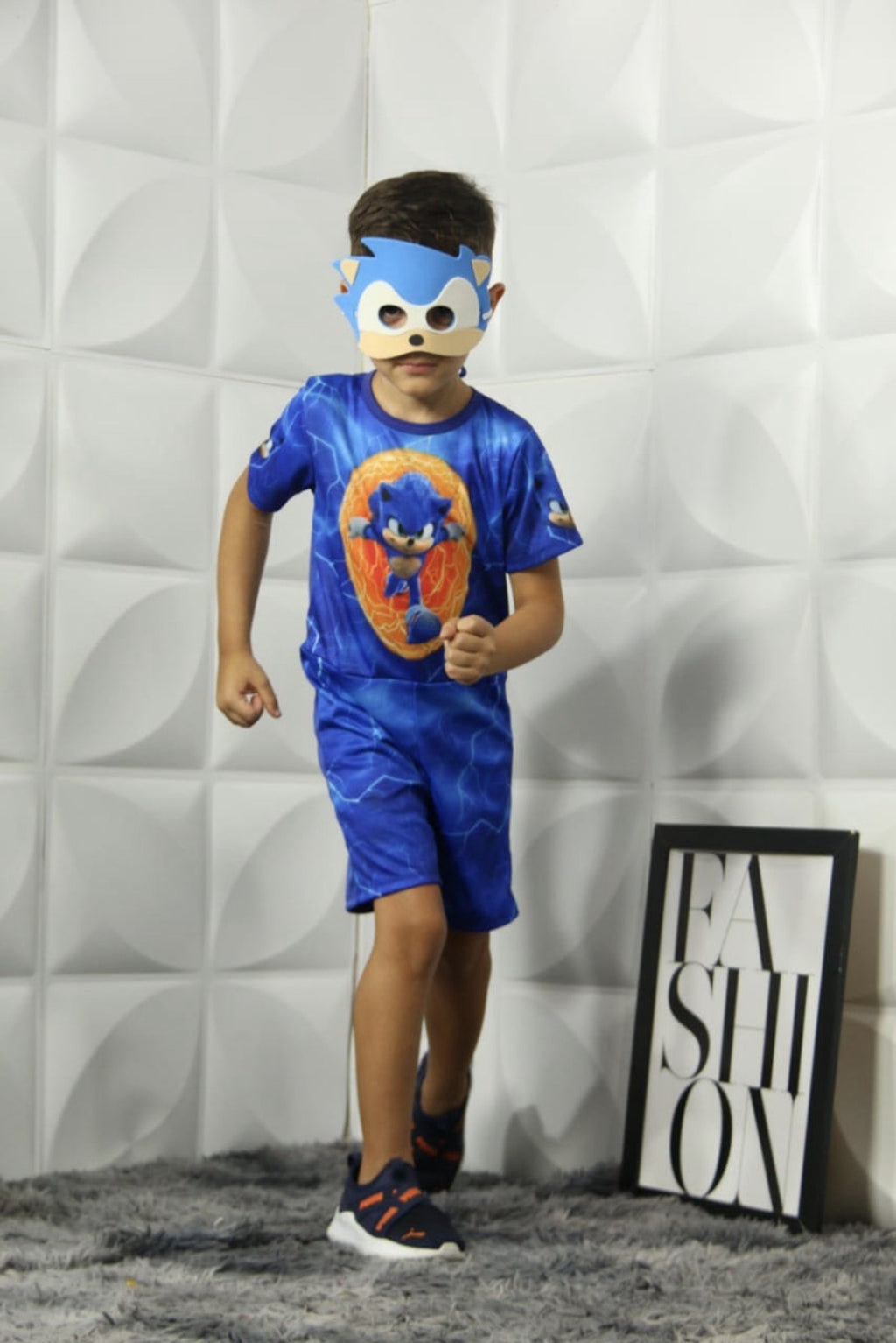 Fantasia Sonic Infantil Vermelha e Amarela em Elanca com Máscara