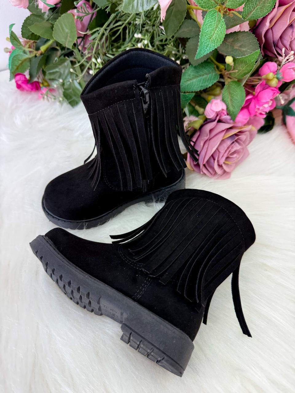 Bota Infantil Estilo Texana Boiadeira em Material Sintético Preto