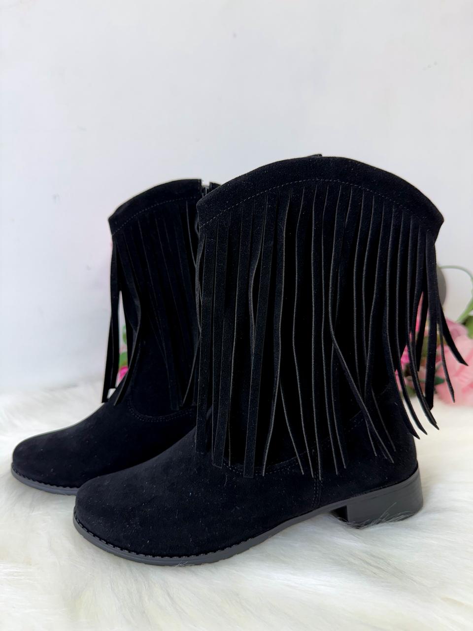 Bota Infantil Estilo Texana Boiadeira em Material Sintético Preto