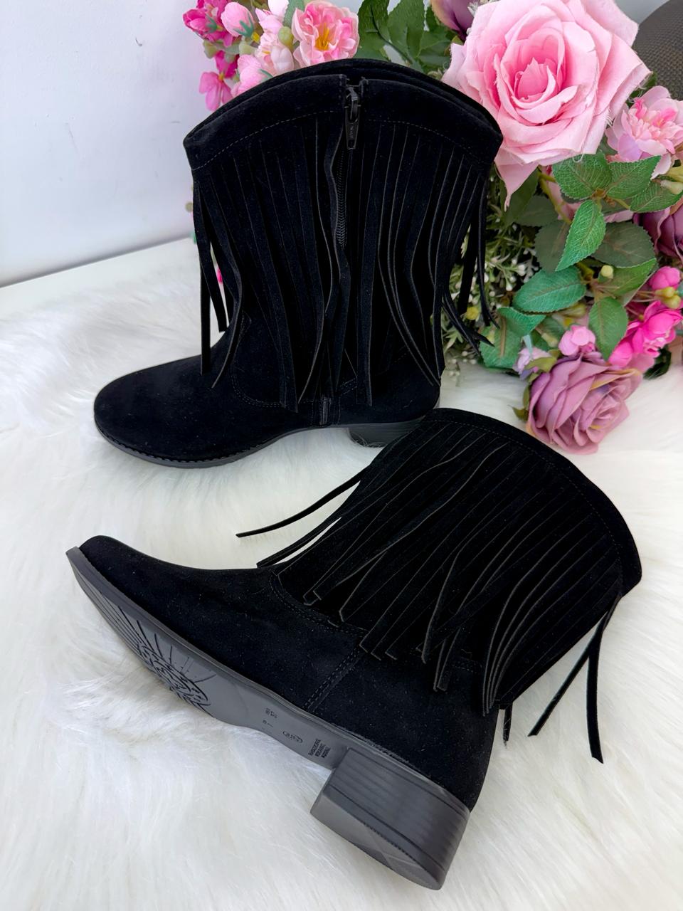 Bota Infantil Estilo Texana Boiadeira em Material Sintético Preto