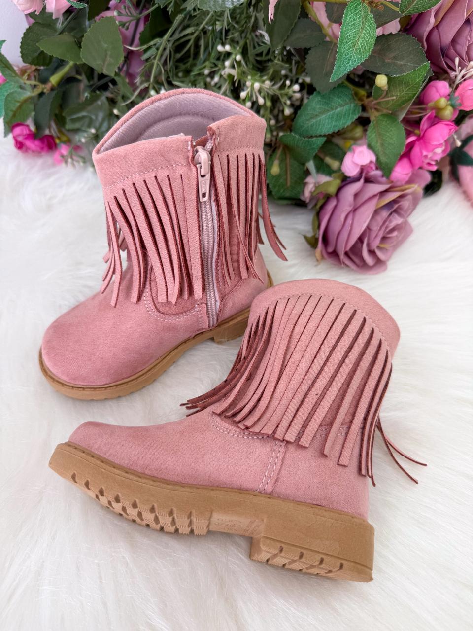 Bota Infantil Texana Boiadeira Rosa em Material Sintético