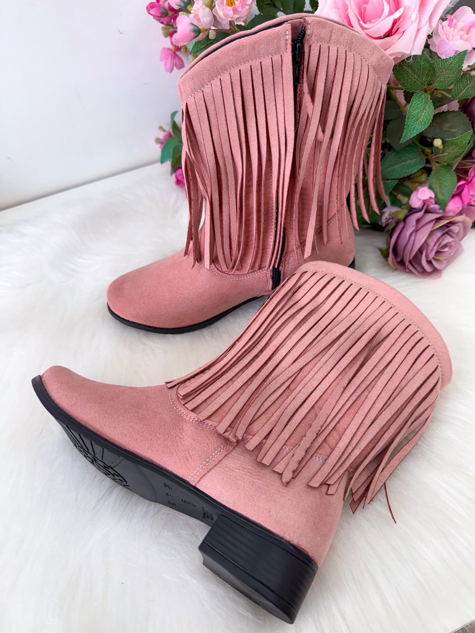 Bota Infantil Texana Boiadeira Rosa em Material Sintético