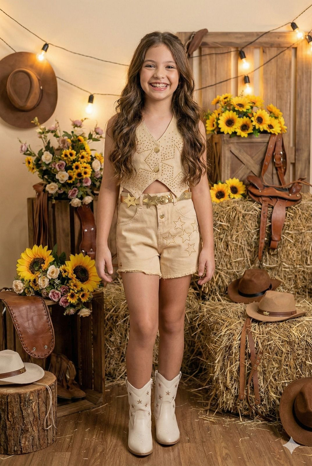 Conjunto Estrelado Dourado Blogueirinha Boiadeira