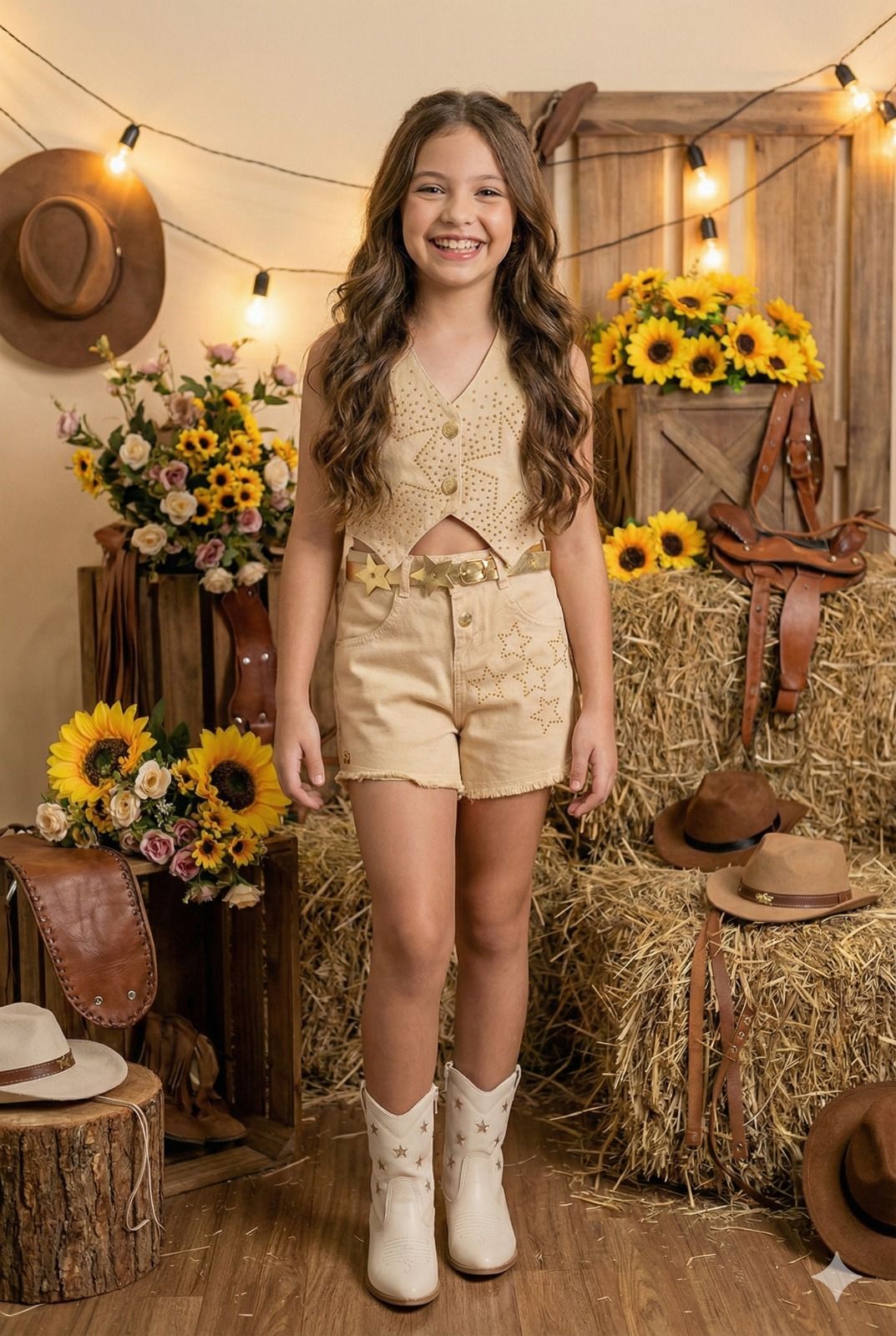 Conjunto Estrelado Dourado Blogueirinha Boiadeira