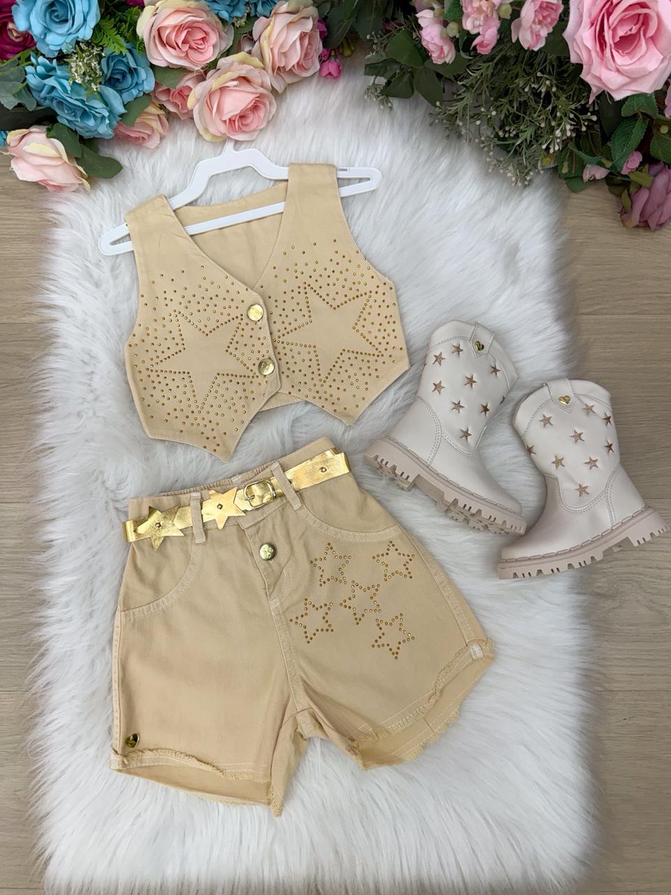 Conjunto Estrelado Dourado Blogueirinha Boiadeira