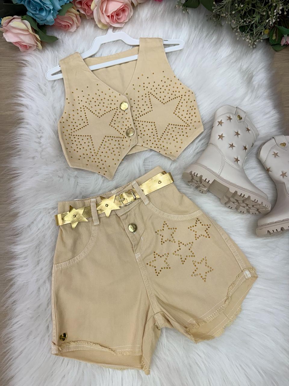 Conjunto Estrelado Dourado Blogueirinha Boiadeira