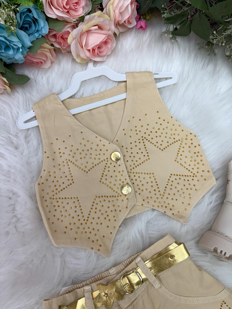 Conjunto Estrelado Dourado Blogueirinha Boiadeira