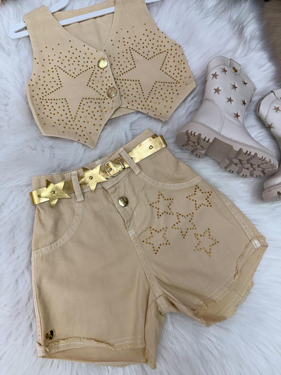 Conjunto Estrelado Dourado Blogueirinha Boiadeira