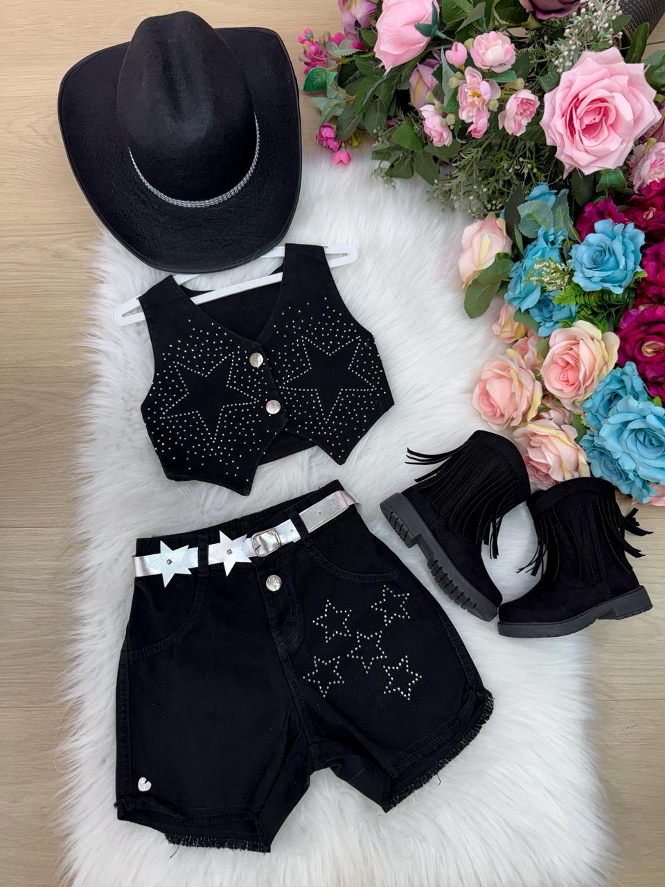 Conjunto Estrelado Preto para Blogueirinha Boiadeira