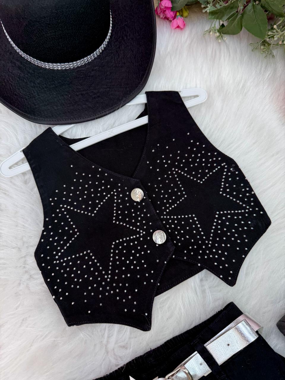 Conjunto Estrelado Preto para Blogueirinha Boiadeira