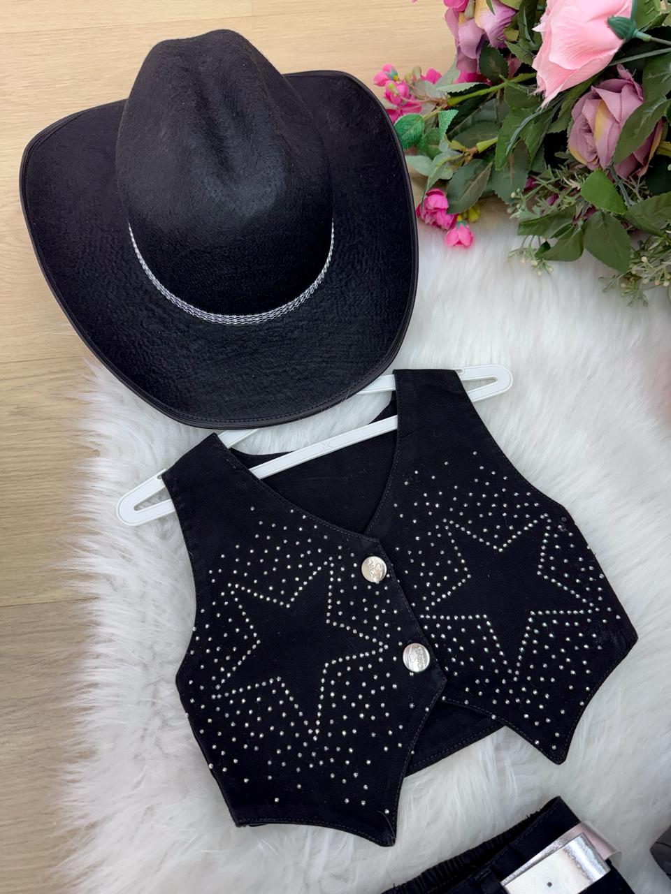 Conjunto Estrelado Preto para Blogueirinha Boiadeira