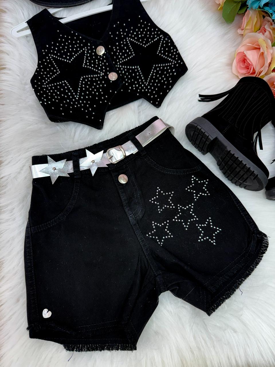 Conjunto Estrelado Preto para Blogueirinha Boiadeira