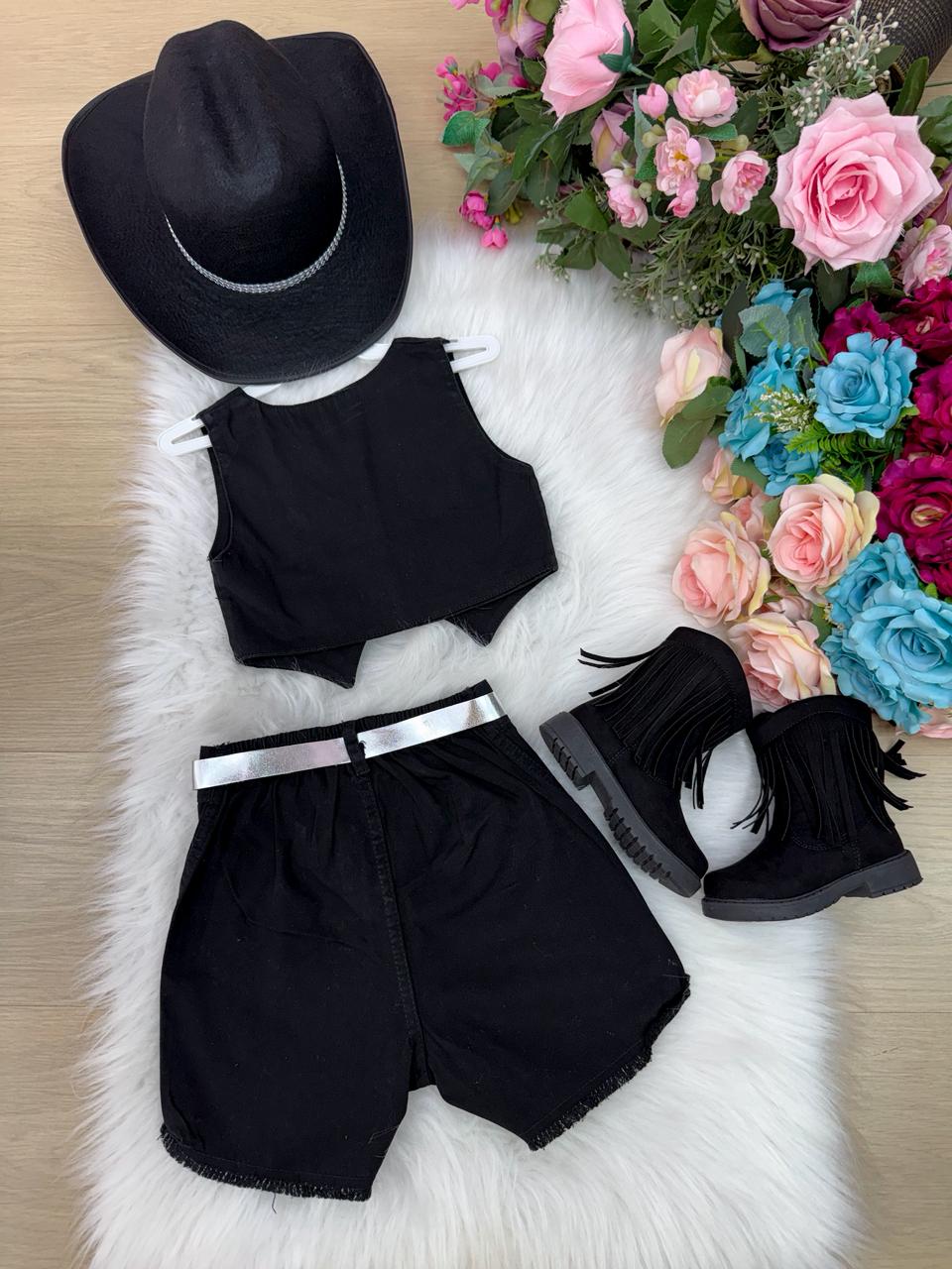 Conjunto Estrelado Preto para Blogueirinha Boiadeira
