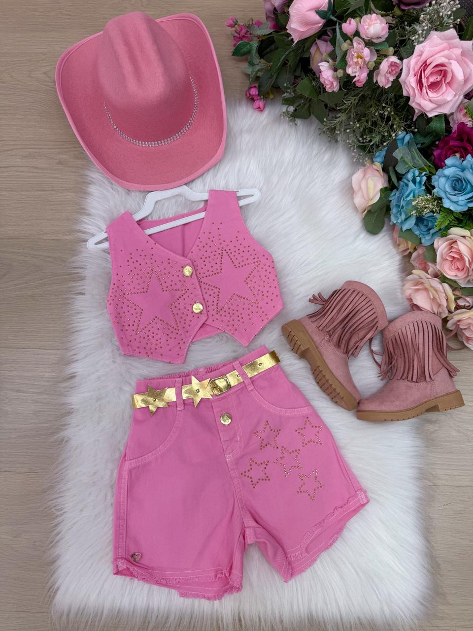 Conjunto Estrelado Rosa para Blogueirinha Boiadeira