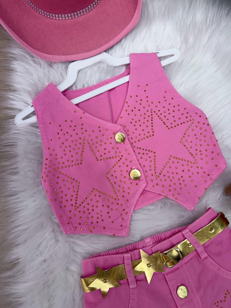 Conjunto Estrelado Rosa para Blogueirinha Boiadeira