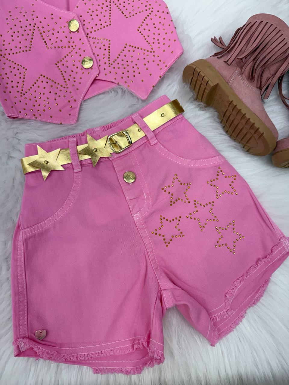 Conjunto Estrelado Rosa para Blogueirinha Boiadeira