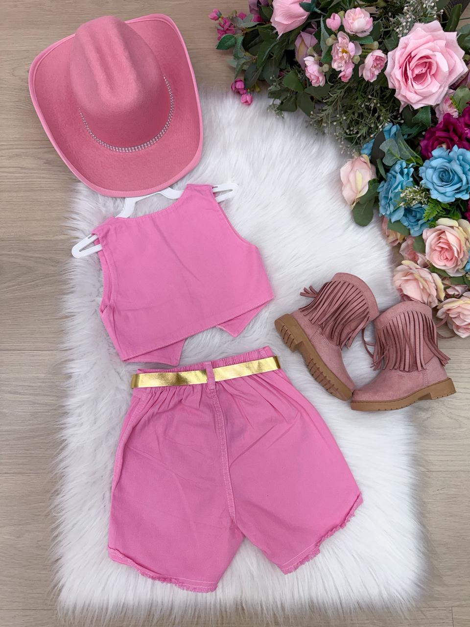 Conjunto Estrelado Rosa para Blogueirinha Boiadeira