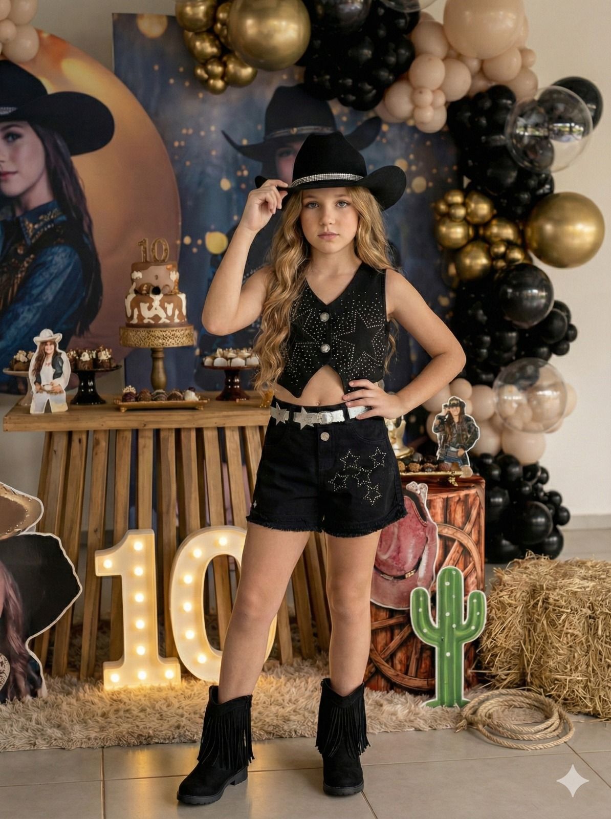 Conjunto Estrelado Preto para Blogueirinha Boiadeira