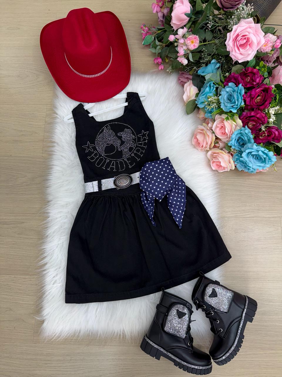 Vestido Infantil Boiadeira do Sertão em Poliéster Preto