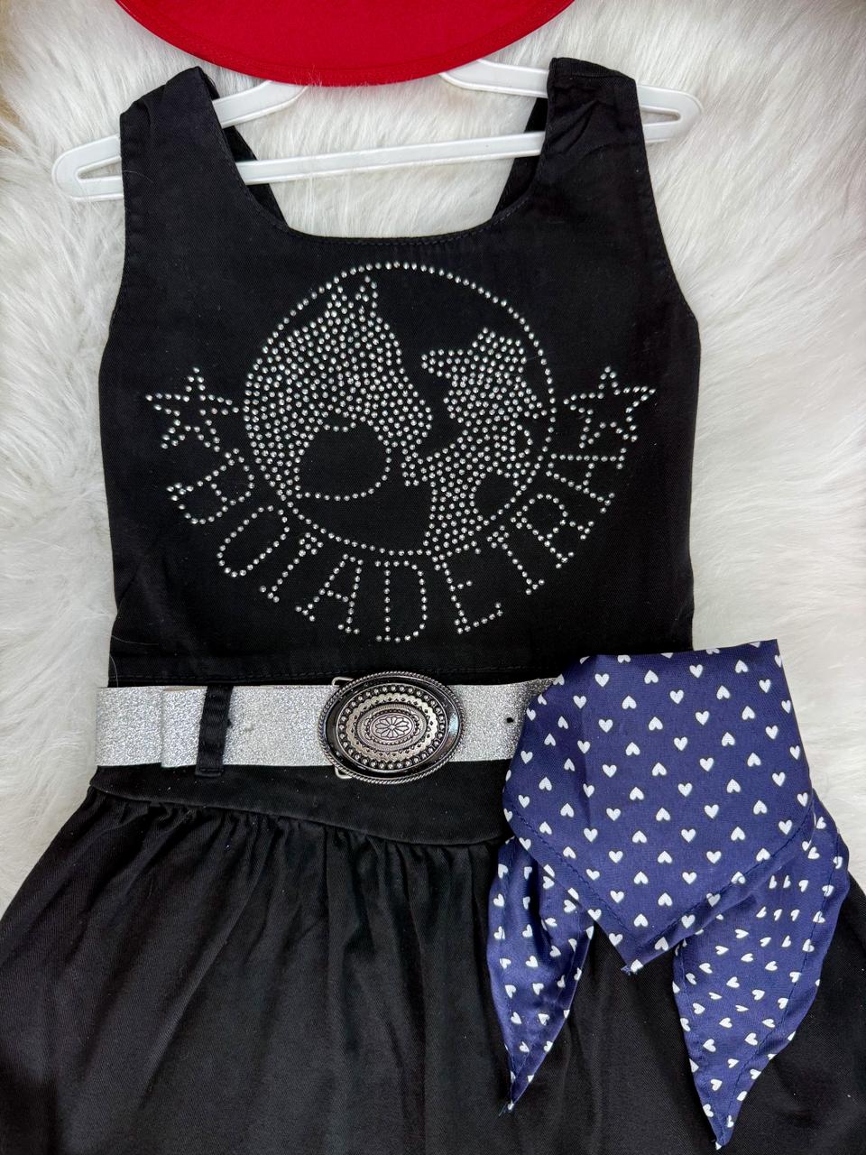 Vestido Infantil Boiadeira do Sertão em Poliéster Preto