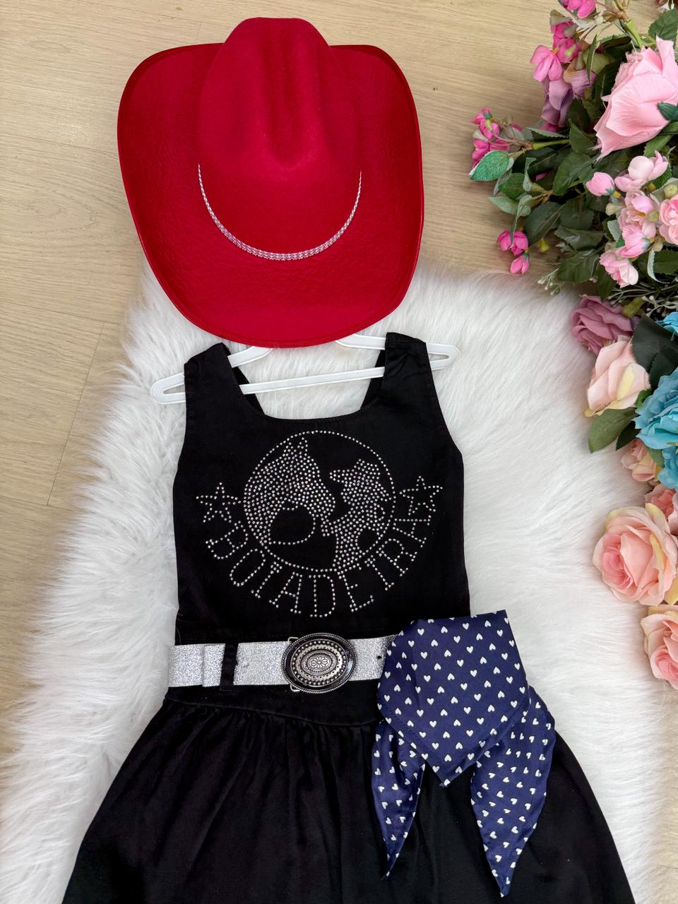 Vestido Infantil Boiadeira do Sertão em Poliéster Preto