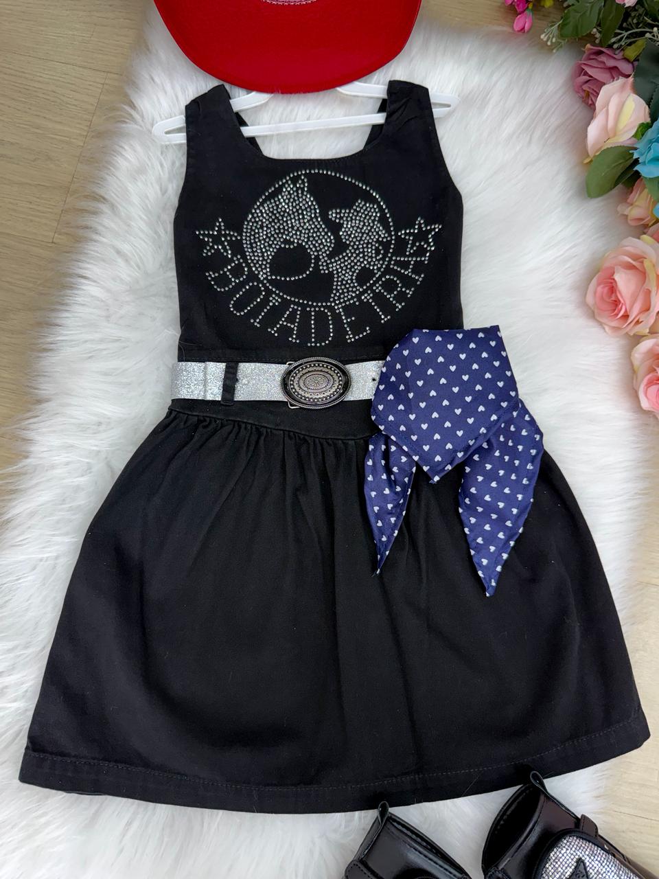 Vestido Infantil Boiadeira do Sertão em Poliéster Preto