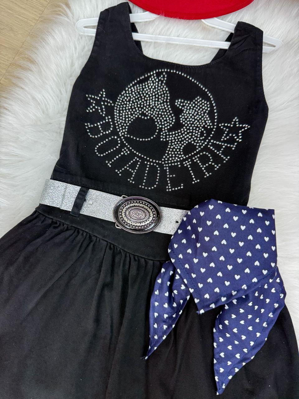 Vestido Infantil Boiadeira do Sertão em Poliéster Preto