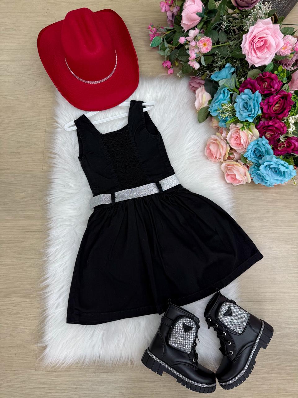Vestido Infantil Boiadeira do Sertão em Poliéster Preto