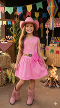 Vestido Infantil Boiadeira do Sertão Rosa em Tecido Leve