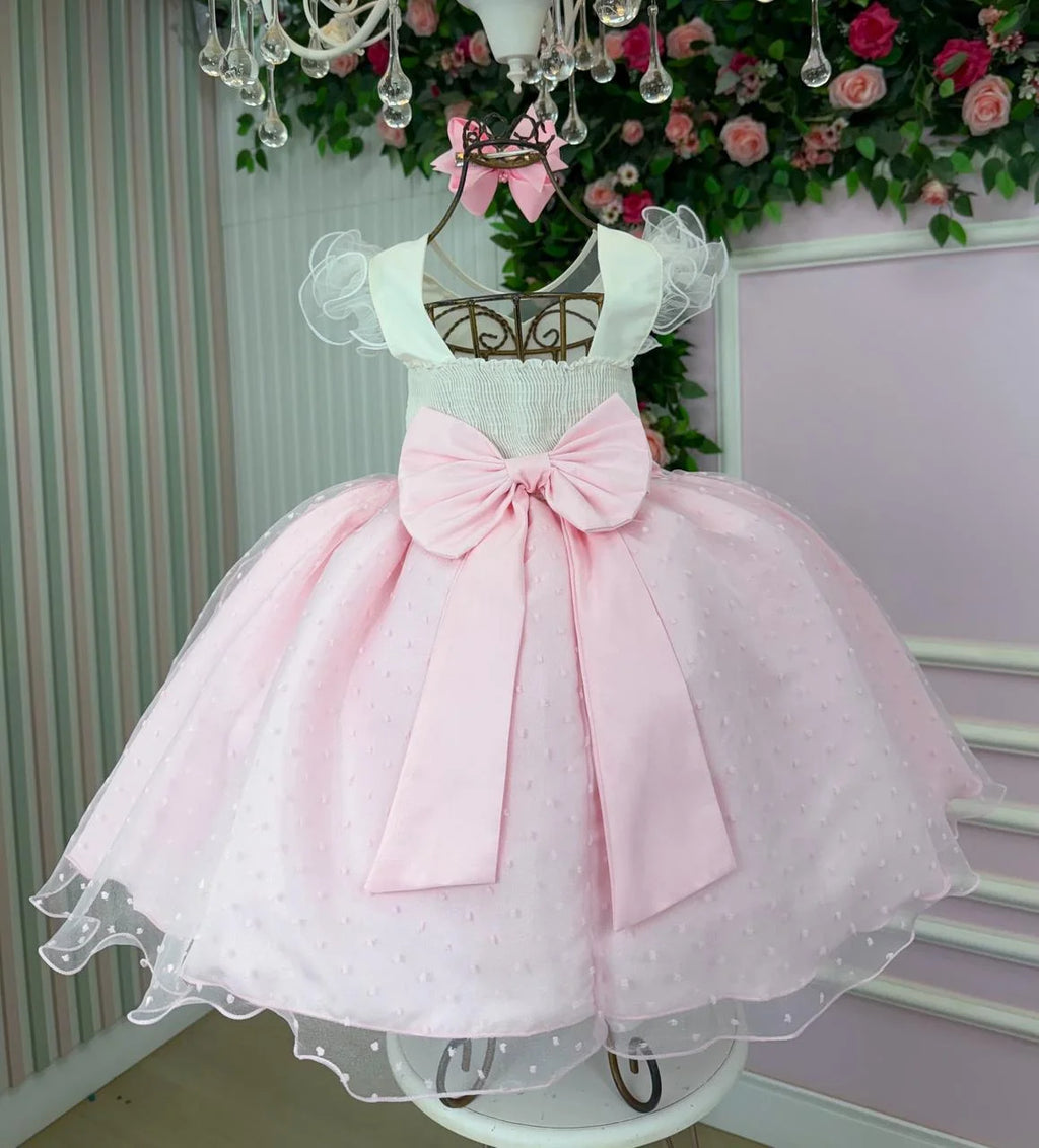 Vestido Infantil Off com Tule e Pérolas