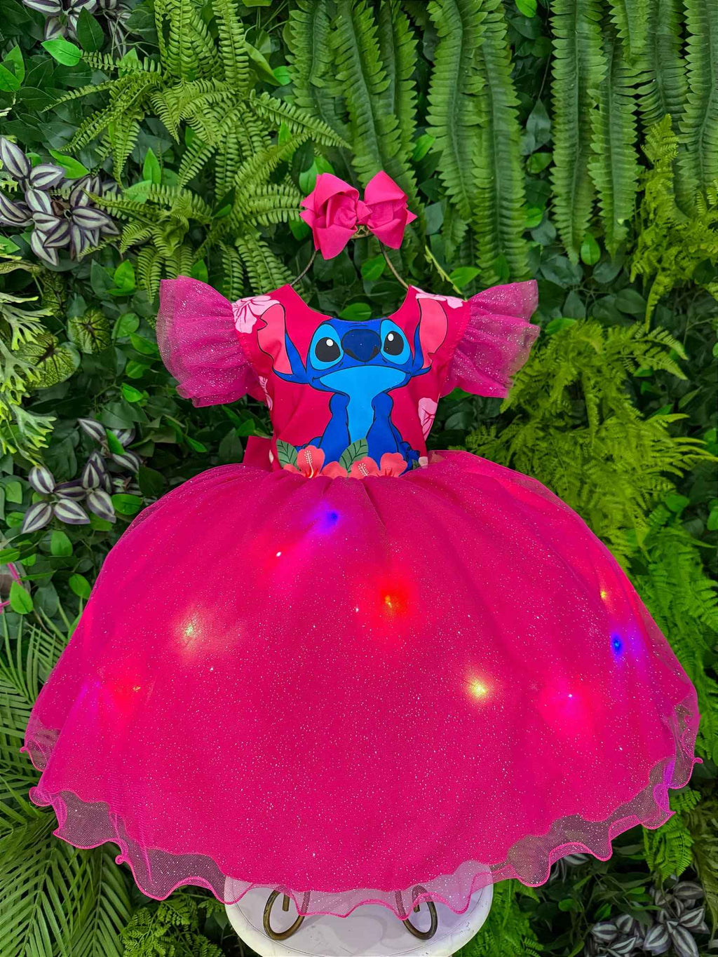 Vestido Temático com LED Floral do Stitch para Festas