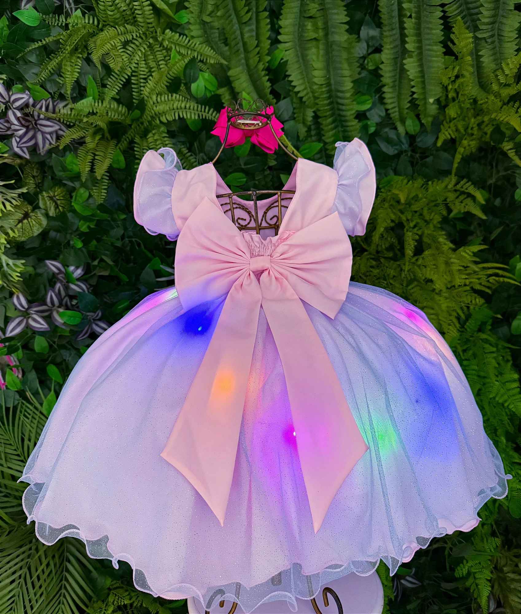 Vestido Temático com LED Floral do Stitch para Festas